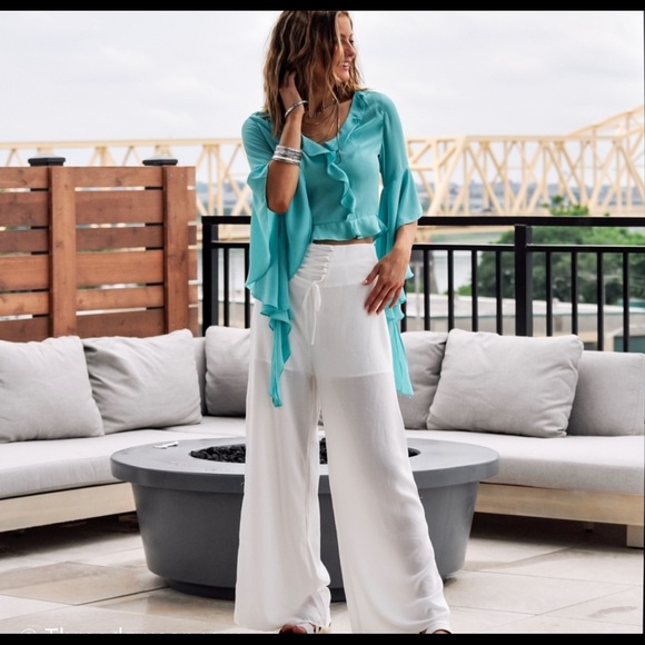 Ruffled Crop Top w/ Cascading sleeves - Picture 6 of 7